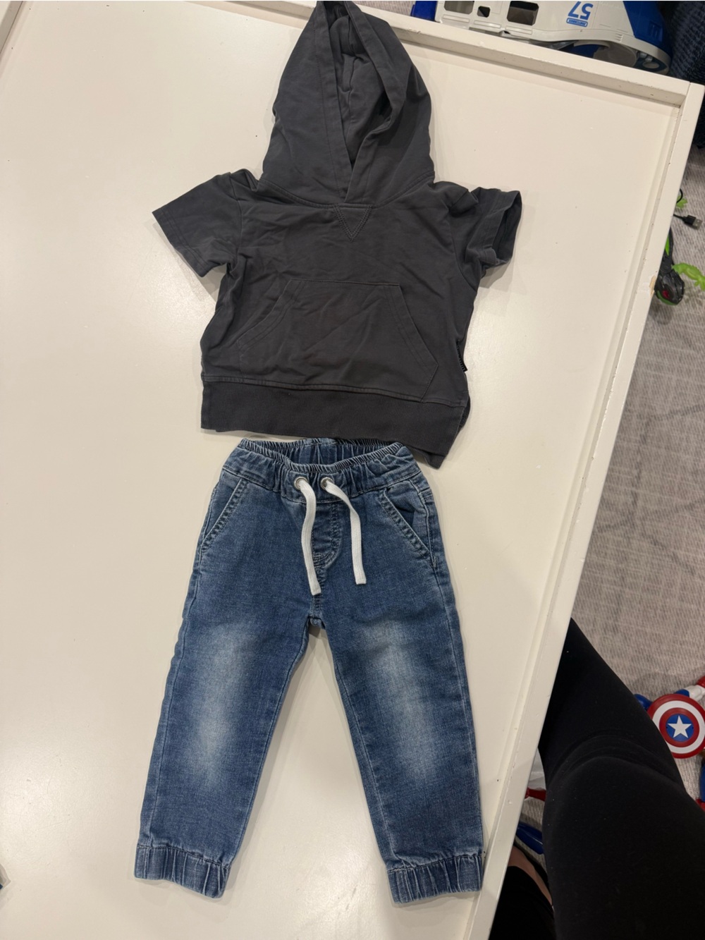 Little Bipsy Blue Denim Jogger Pants with Black Hoodie